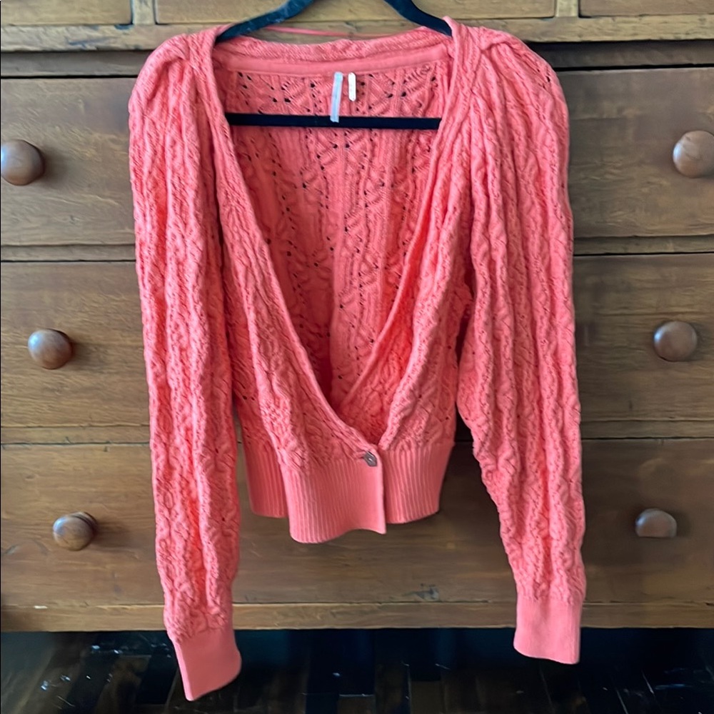 Free People Coral Open Cable Knit Sweater